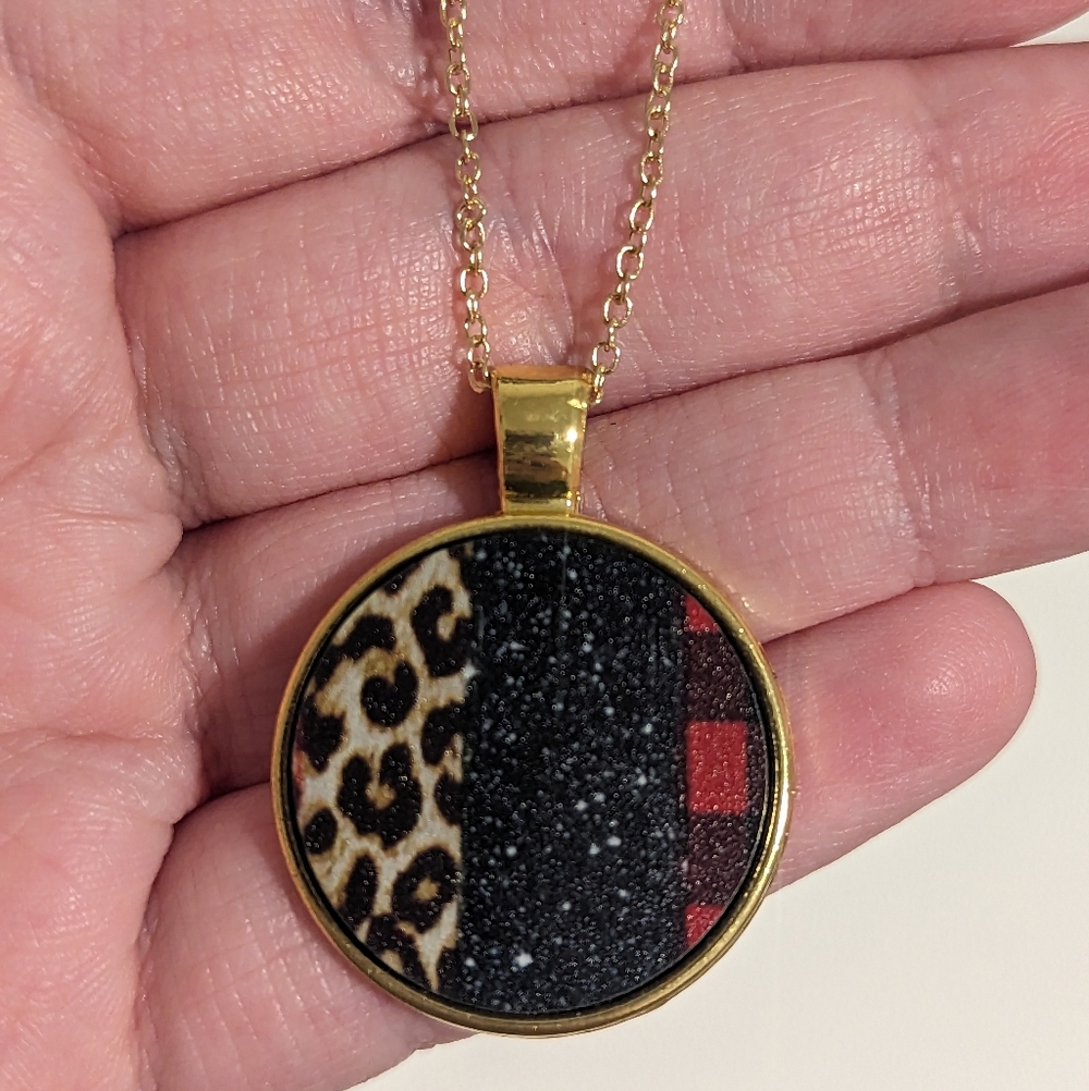 Cheetah, Black, & Buffalo Plaid Charmed Necklace New!